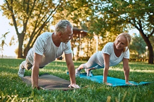 Senior couple with dental implants enjoying active lifestyle