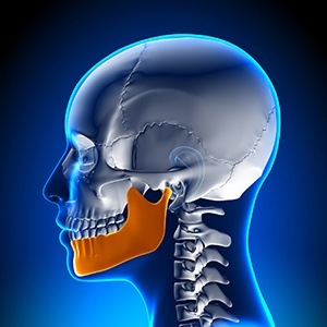 Animated jaw and skull bone image used to plan T M J therapy