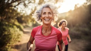 Smiling senior woman exercising outdoors